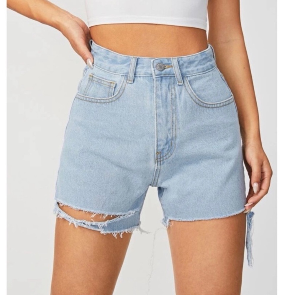 SHEIN Sky Blue Frayed Hem Jean Shorts